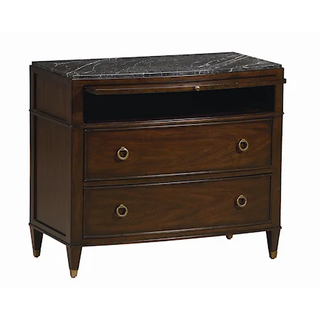 "Space for 2" Bedside Chest with Acid Etched Stone Top, Pull-Out Shelf and 2 Drawers